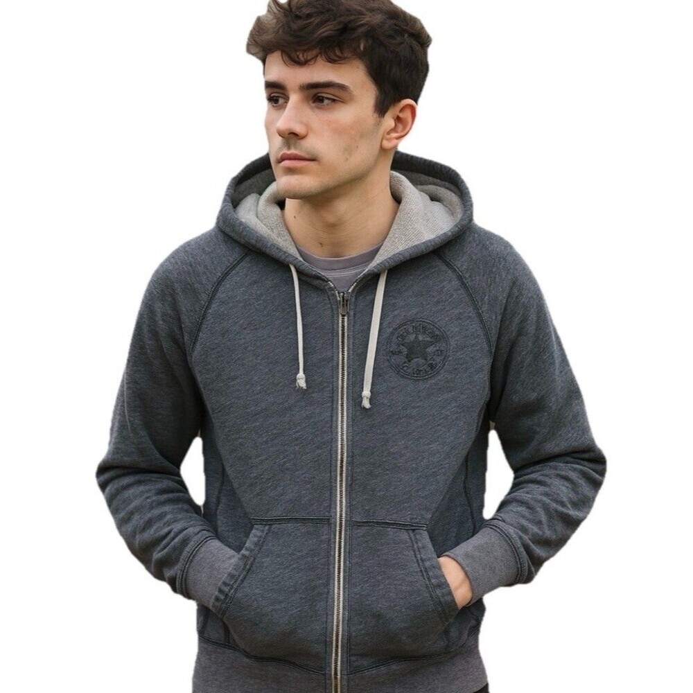 Converse All Star Men’s Gray Full Zip Hoodie Sweatshirt Medium Logo Skatewear